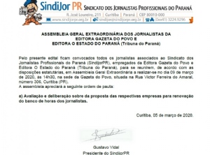 SindijorPR convoca jornalistas da Gazeta do Povo e Tribuna do Paran para assembleia