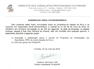 Assembleia de Jornalistas da Gazeta do Povo analisa proposta de PPR