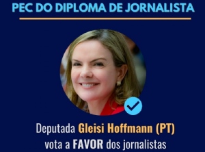 Gleisi Hoffmann atua pela aprovao da PEC do Diploma de jornalista